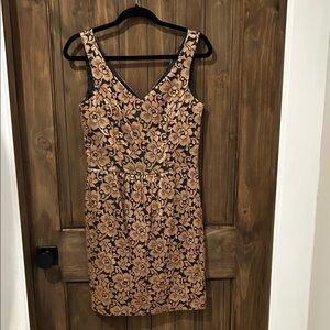 Floral Lace Sleeveless Dress - Black and Gold